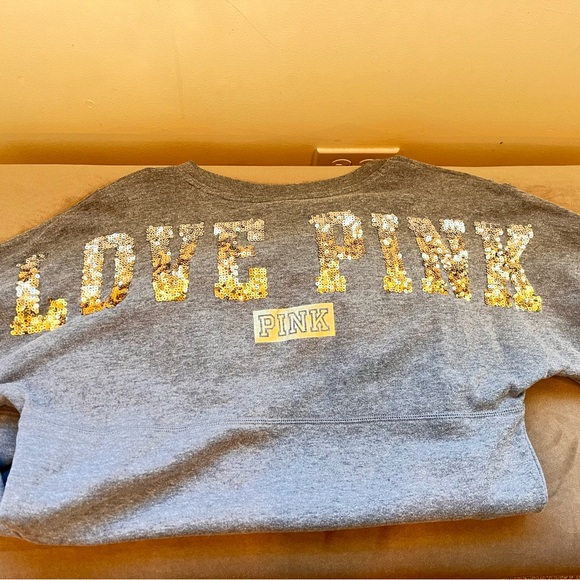 PINK Victoria's Secret Tops - Victoria's Secret Gray Long Sleeve with Gold Sequins